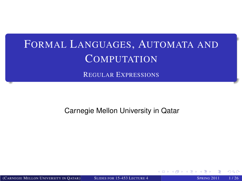 Formal Languages, Automata and Computation Regular Expressions