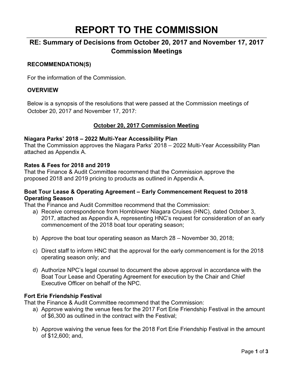Open Commission Meeting Reports