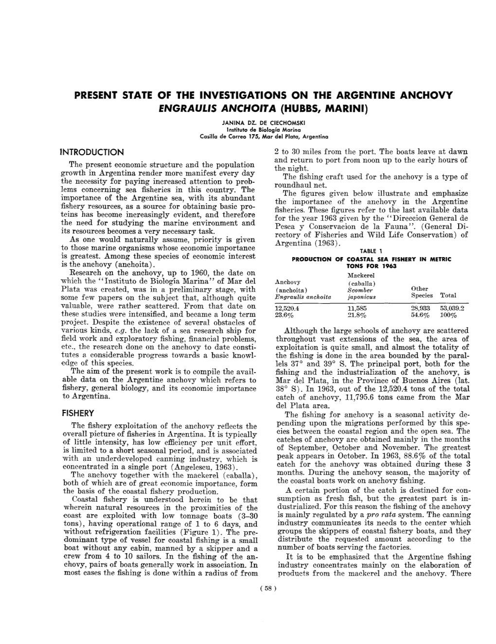 Present State of the Investigations on the Argentine Anchovy Engraulis Anchoita (Hubbs, Marini)