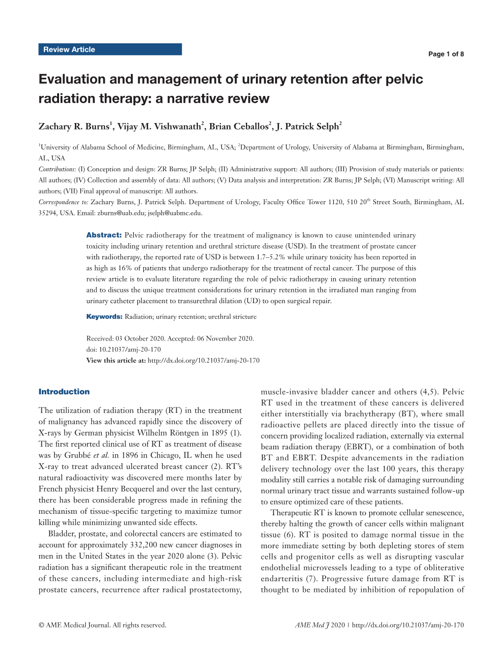 Evaluation and Management of Urinary Retention After Pelvic Radiation Therapy: a Narrative Review