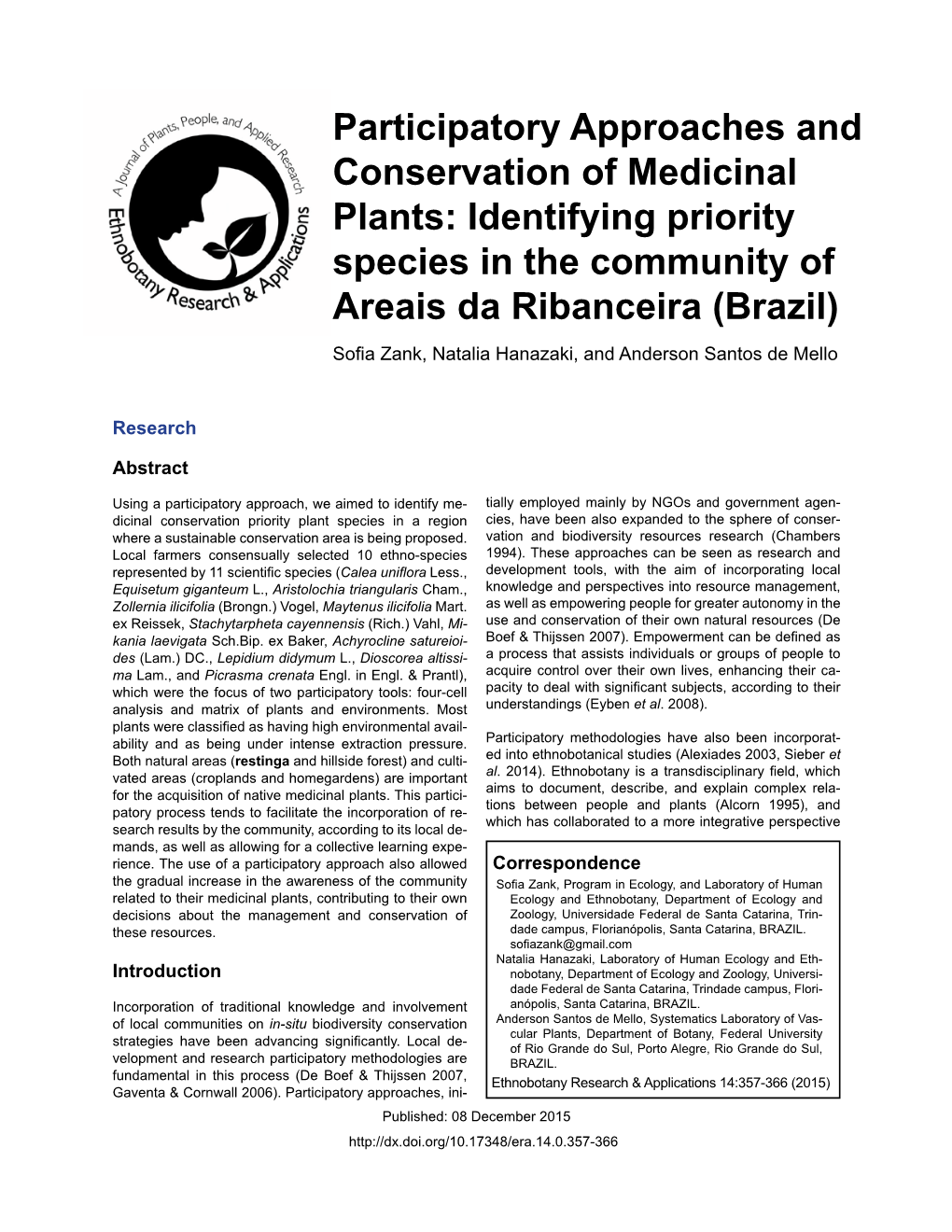 Participatory Approaches and Conservation of Medicinal Plants