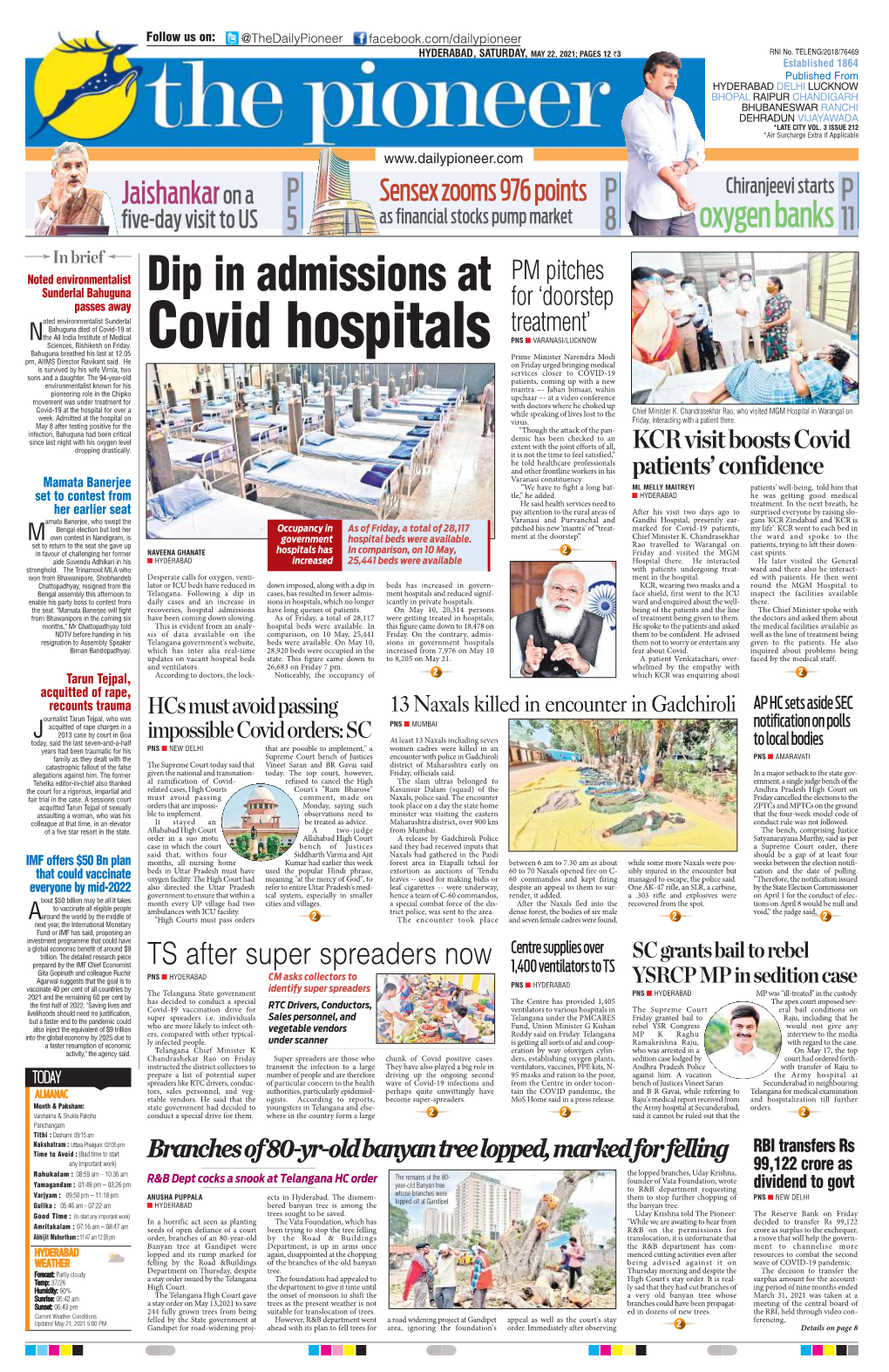 HYDERABAD, SATURDAY, MAY 22, 2021; PAGES 12 `3 RNI No