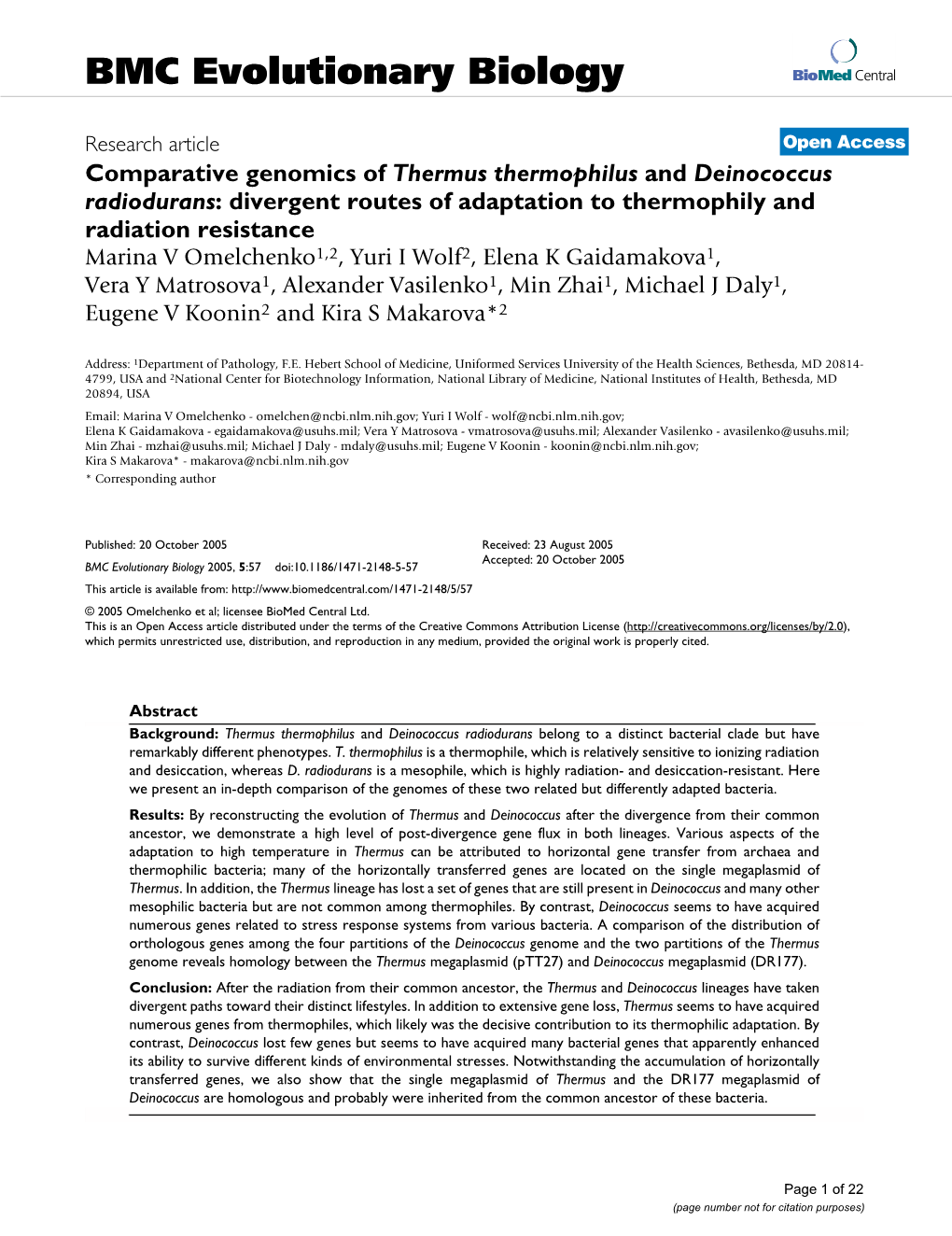 Comparative Genomics of Thermus