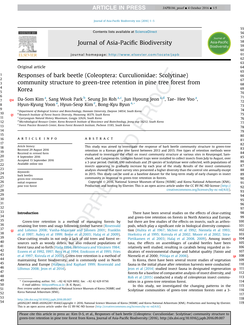 Responses of Bark Beetle