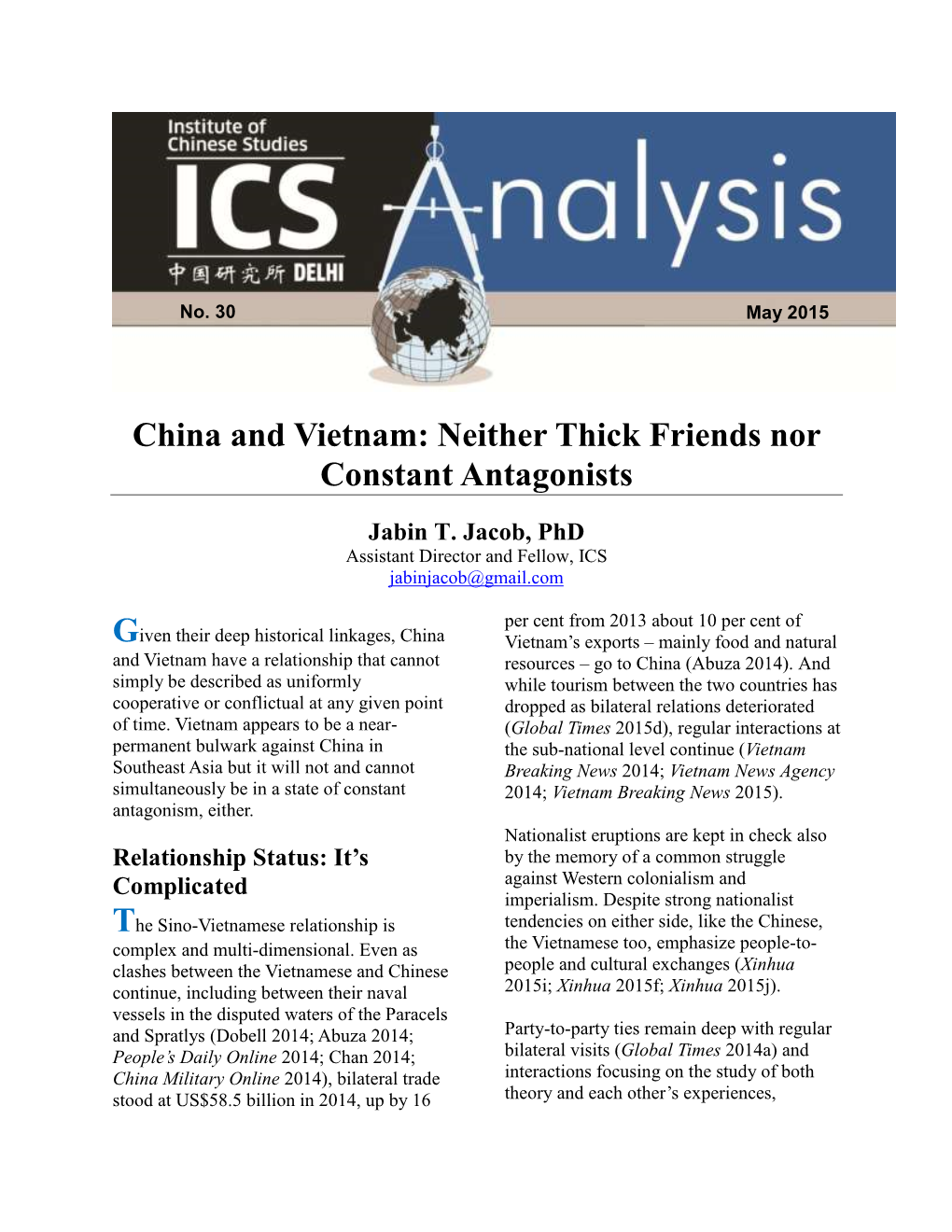 China and Vietnam: Neither Thick Friends Nor Constant Antagonists