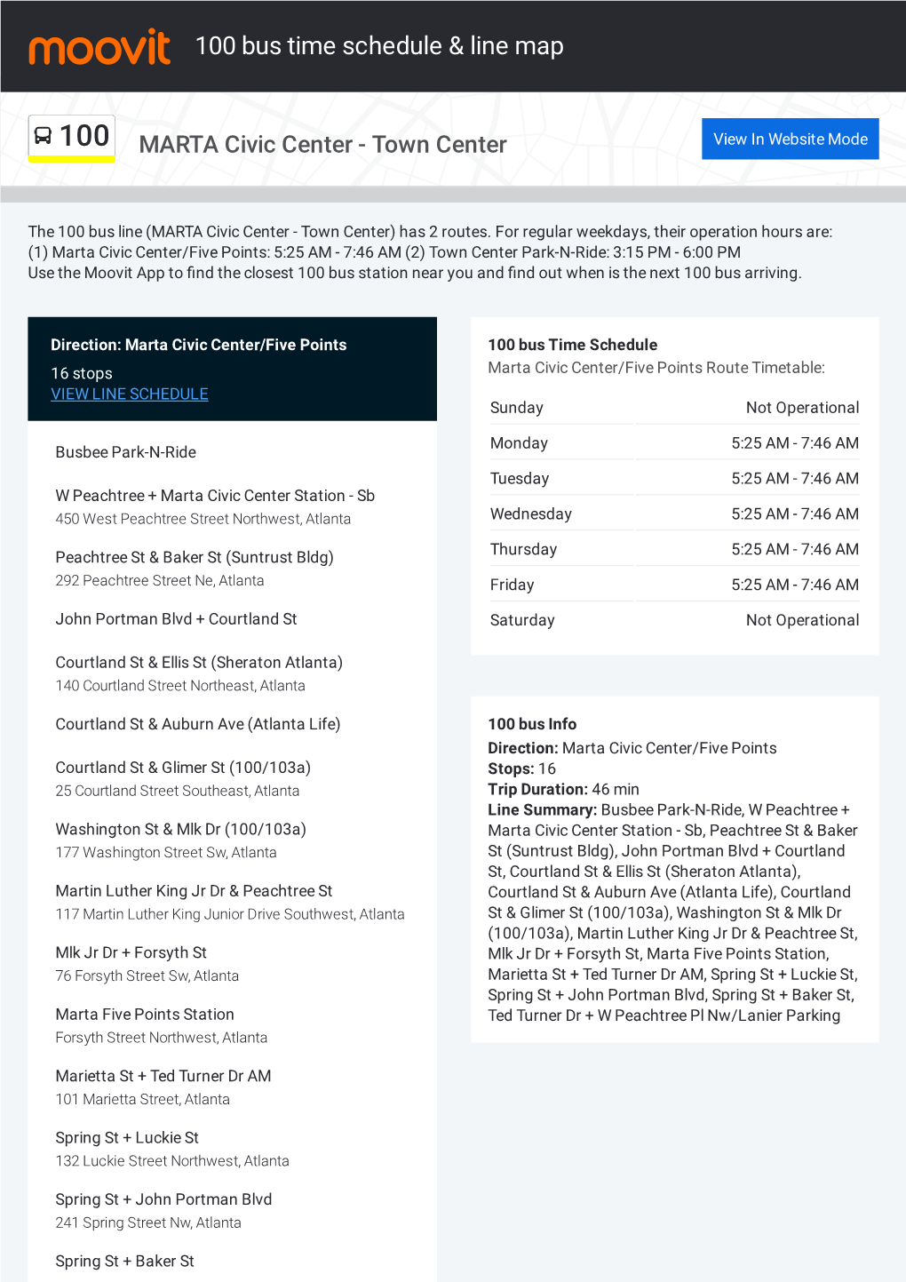 100 Bus Time Schedule & Line Route