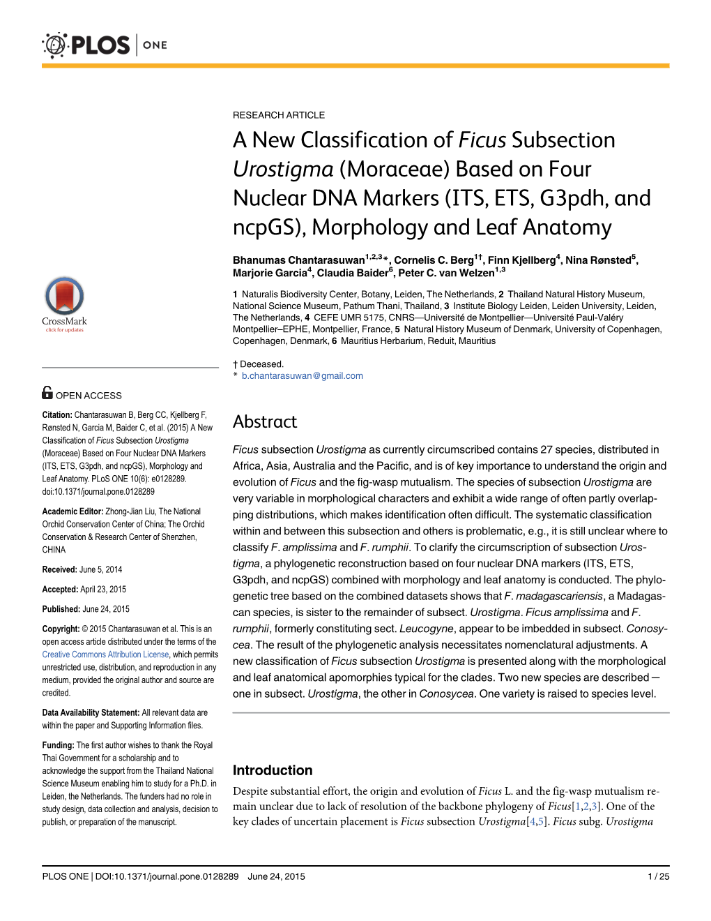 A New Classification of Ficus Subsection Urostigma (Moraceae) Based on Four Nuclear DNA Markers (ITS, ETS, G3pdh, and Ncpgs), Morphology and Leaf Anatomy