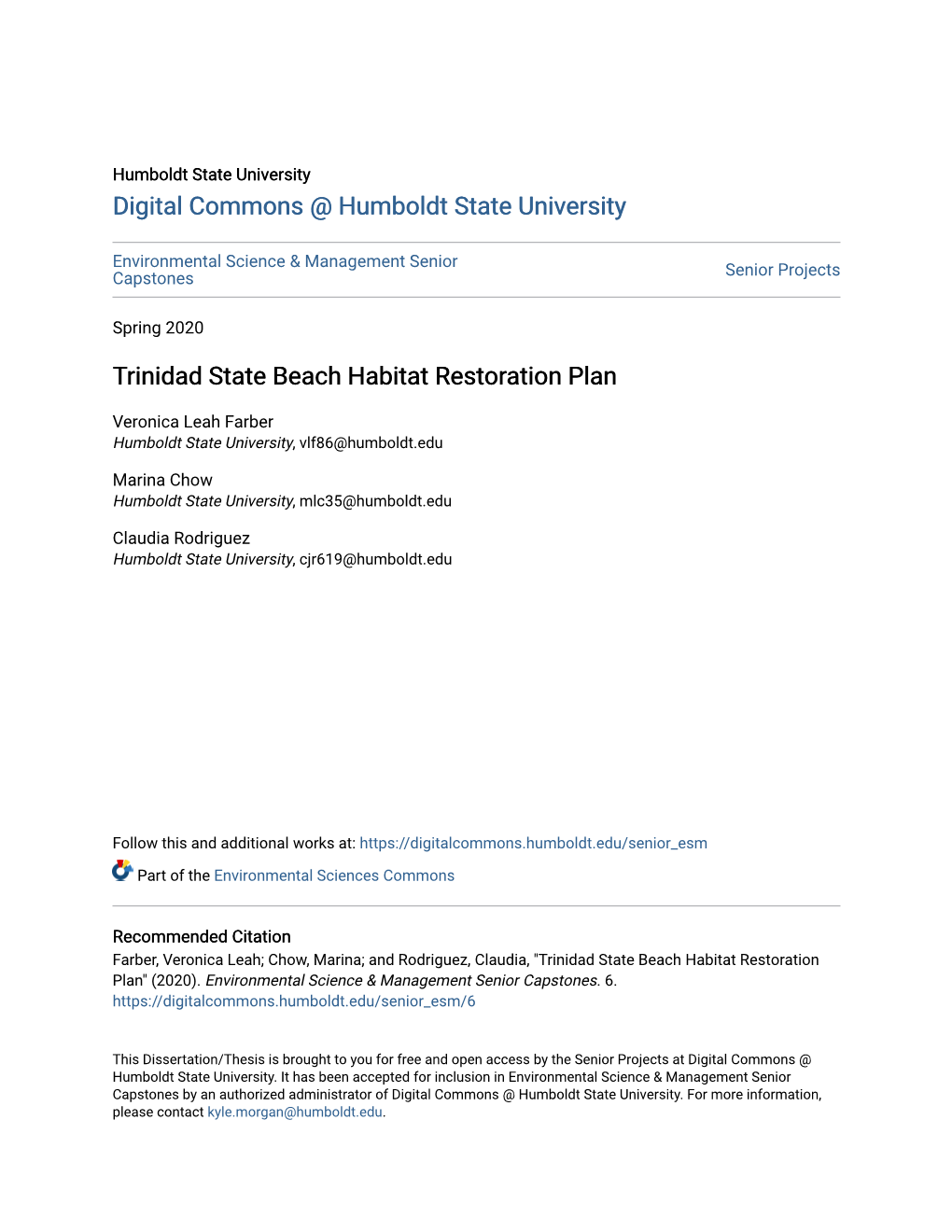 Trinidad State Beach Habitat Restoration Plan