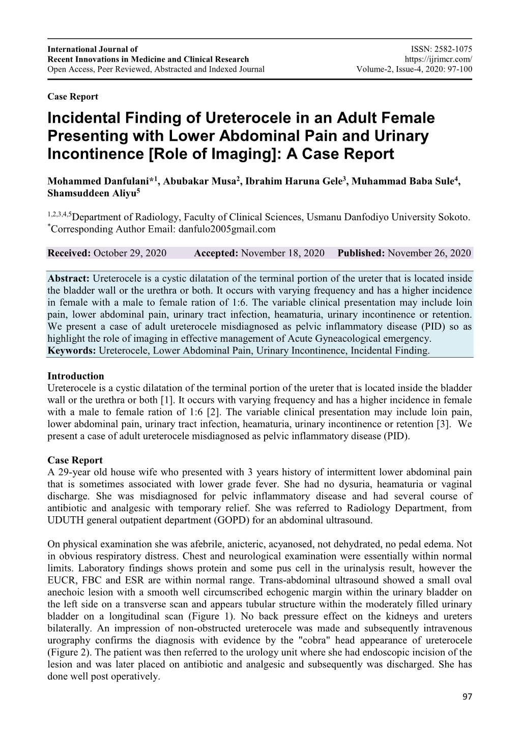 Incidental Finding of Ureterocele in an Adult Female Presenting with Lower Abdominal Pain and Urinary Incontinence [Role of Imaging]: a Case Report