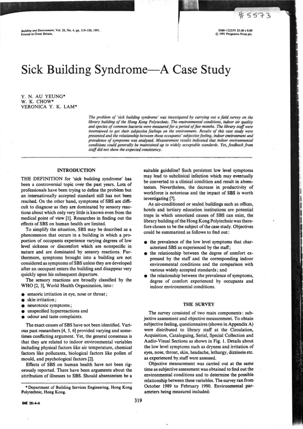 Sick Building Syndrome-A Case Study