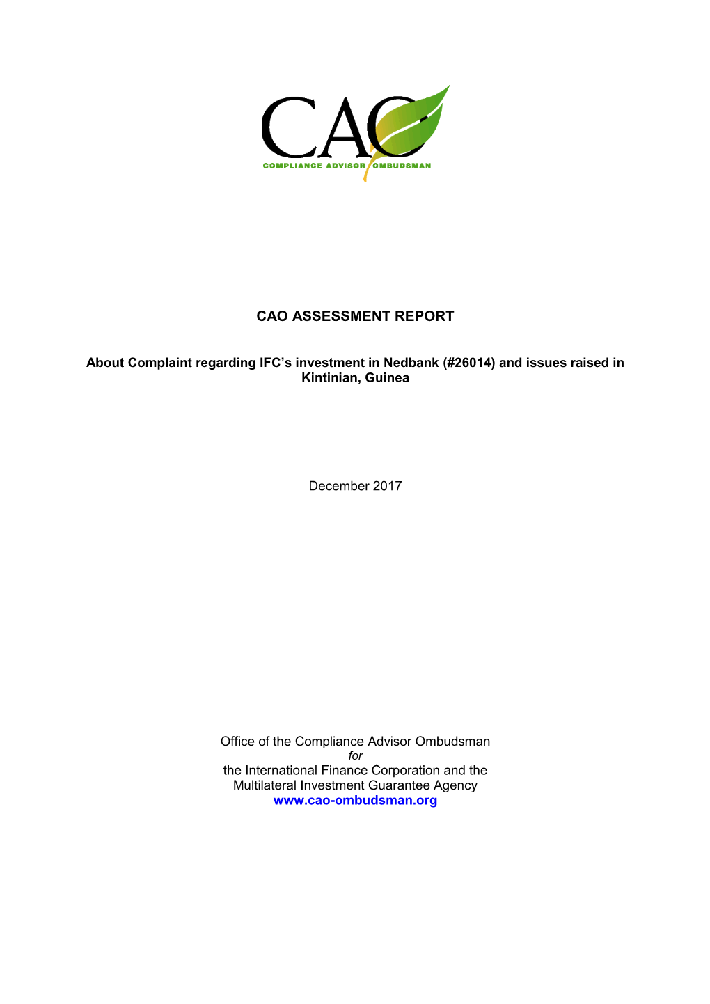 REPORT of the CAO Assessment of the Complaints