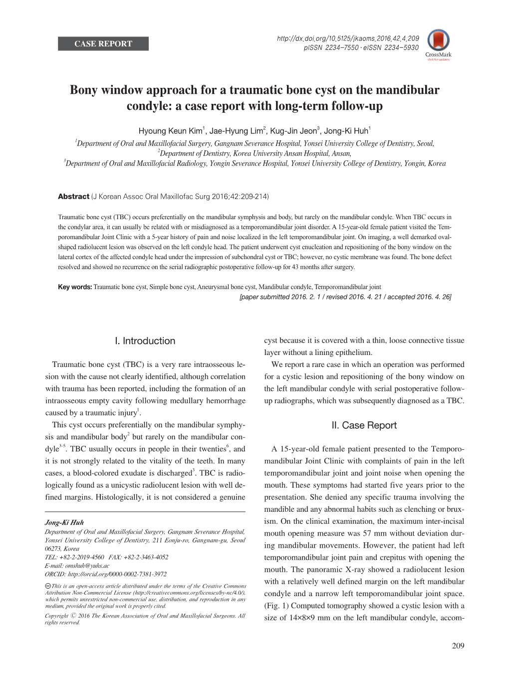 Bony Window Approach for a Traumatic Bone Cyst on the Mandibular Condyle: a Case Report with Long-Term Follow-Up