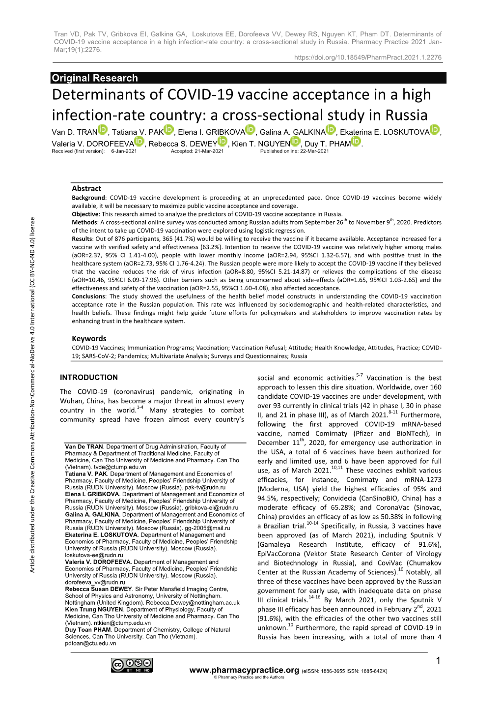Determinants of COVID-19 Vaccine Acceptance in a High Infection-Rate Country: a Cross-Sectional Study in Russia