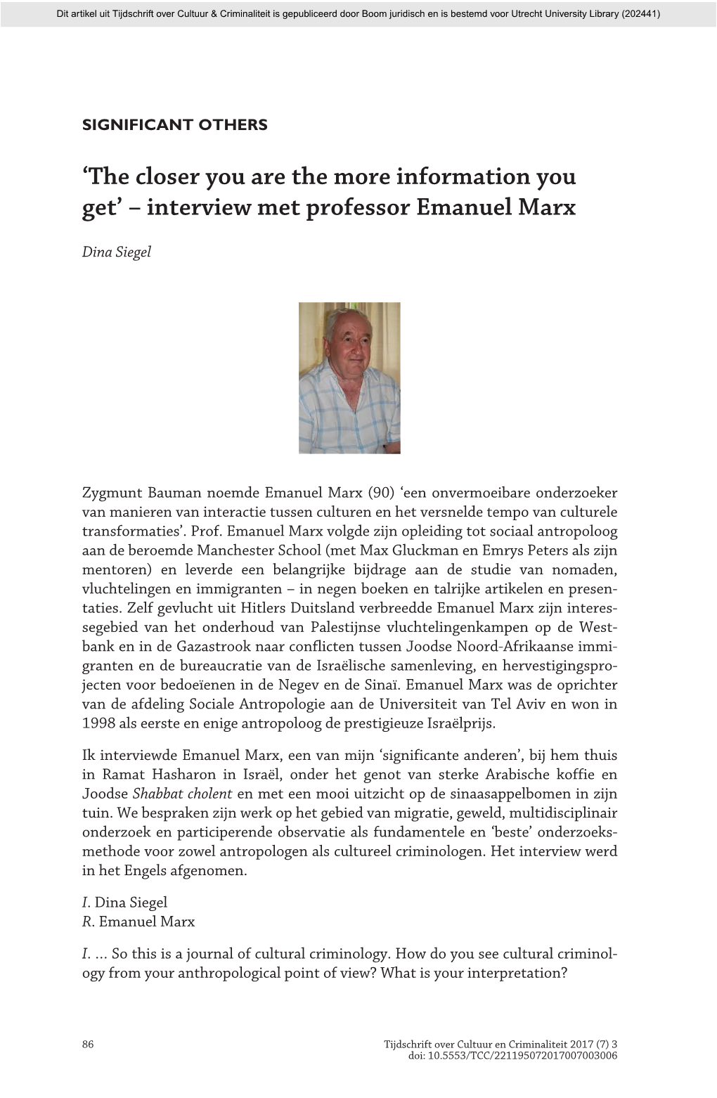 Interview Met Professor Emanuel Marx