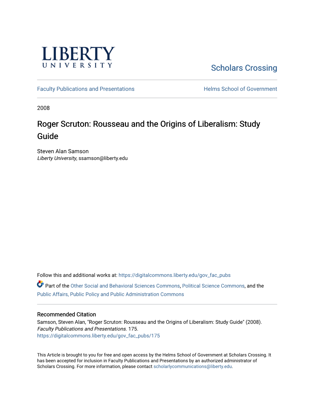 Roger Scruton: Rousseau and the Origins of Liberalism: Study Guide