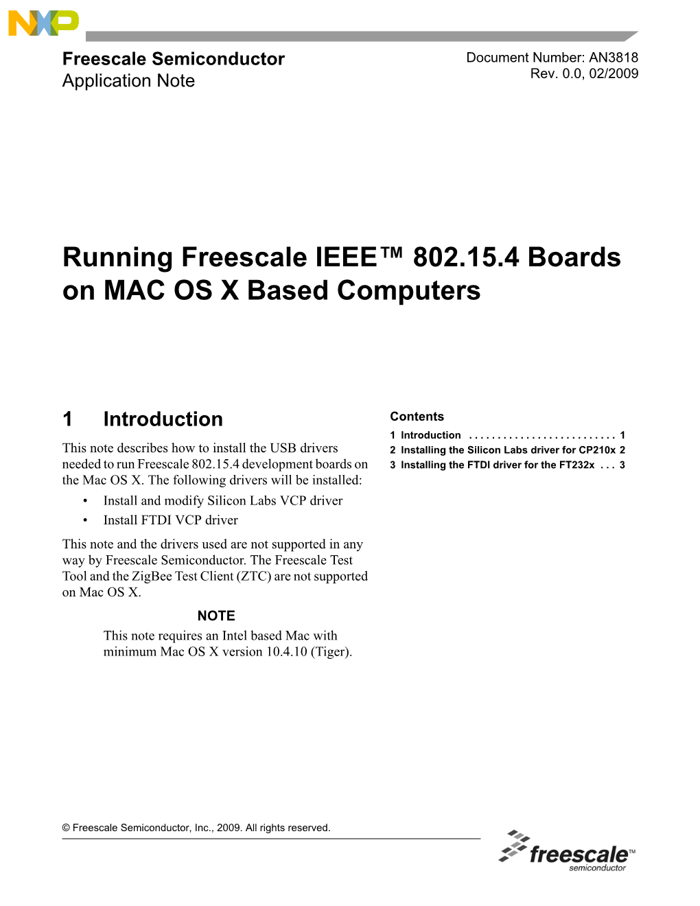 Running Freescale IEEE™ 802.15.4 Boards on MAC OS X Based Computers