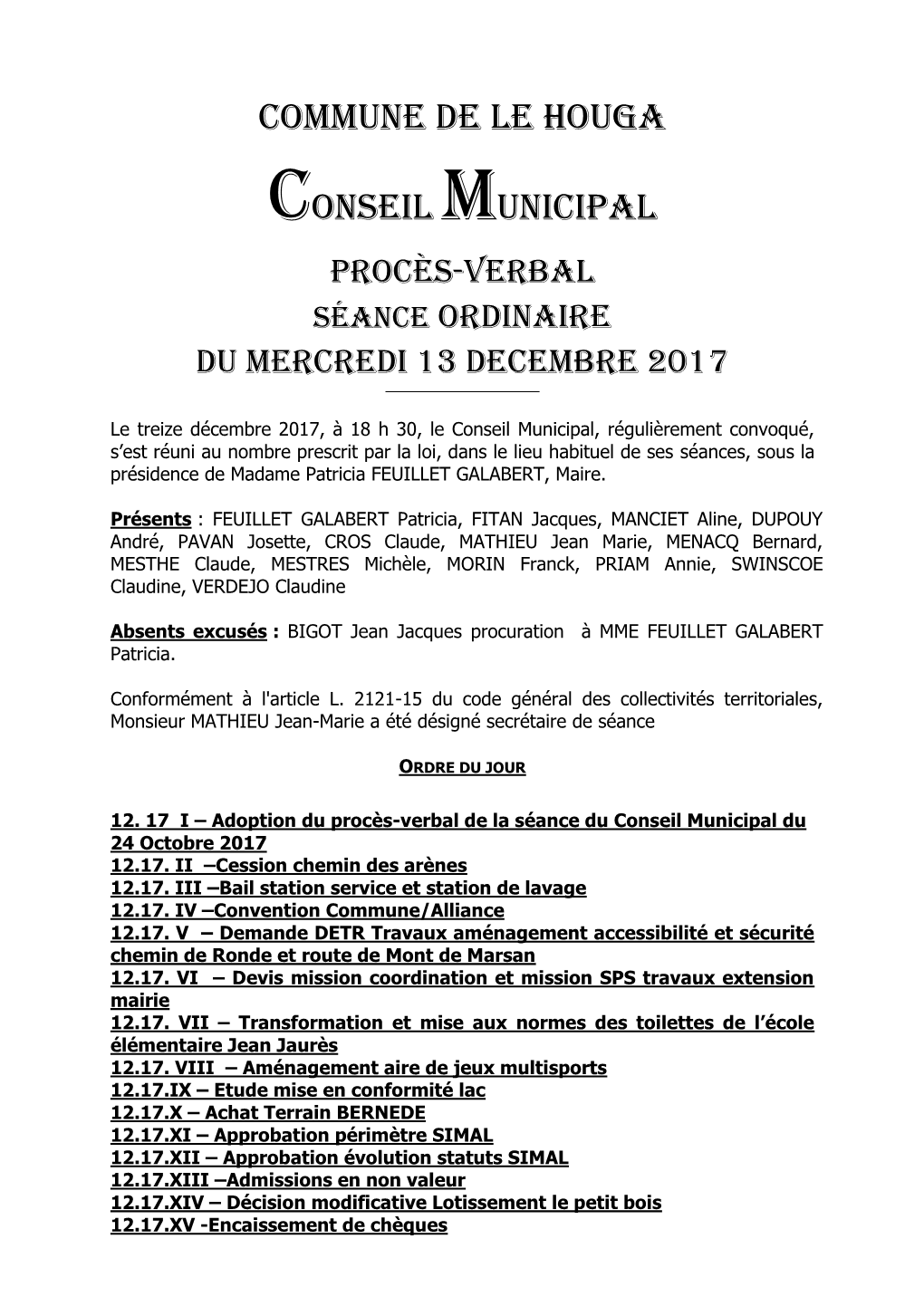 Commune De Le Houga Conseil Municipal