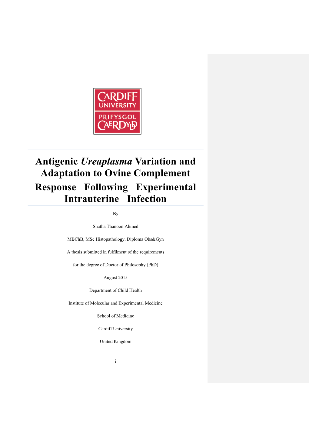 Antigenic Ureaplasma Variation and Adaptation to Ovine Complement Response Following Experimental Intrauterine Infection