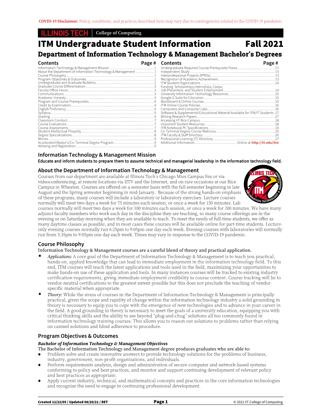 ITM Undergraduate Student Information Fall 2021