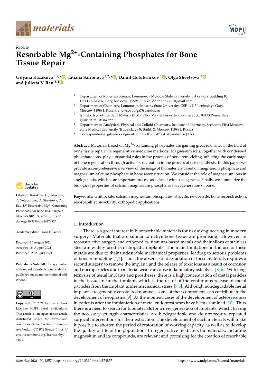 Resorbable Mg2+-Containing Phosphates for Bone Tissue Repair