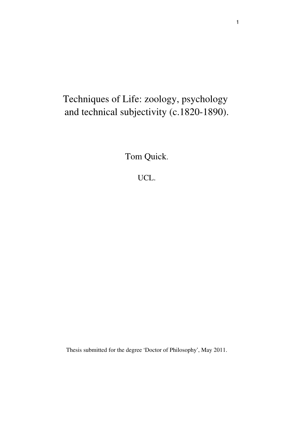 Techniques of Life: Zoology, Psychology and Technical Subjectivity (C.1820-1890)