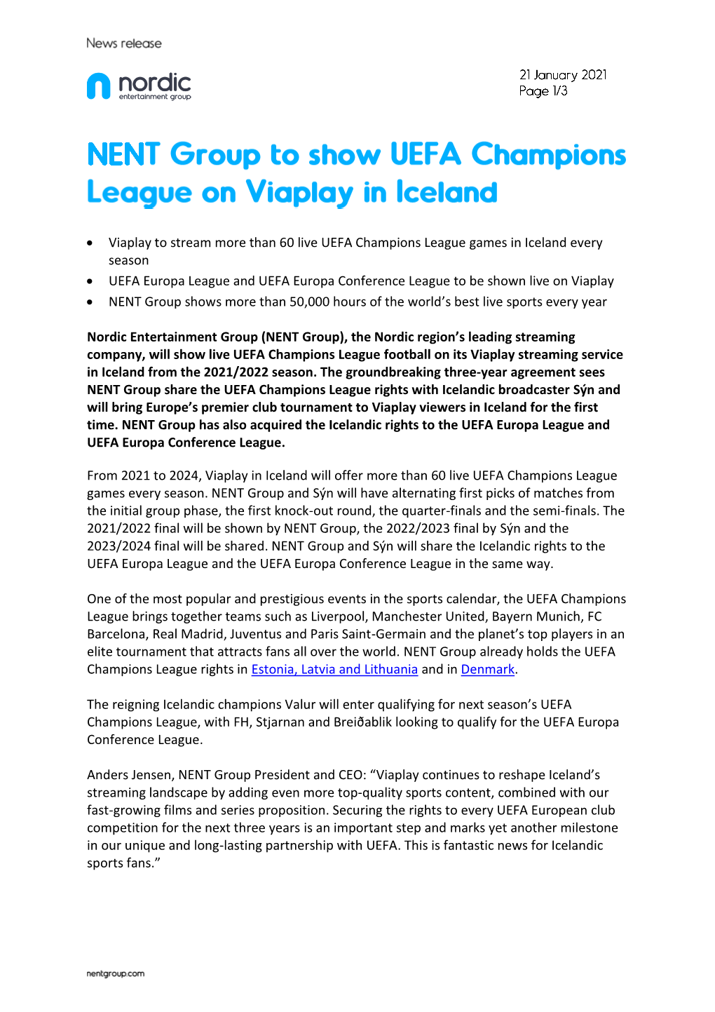• Viaplay to Stream More Than 60 Live UEFA Champions League Games