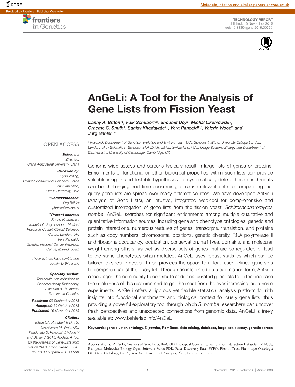 Angeli: a Tool for the Analysis of Gene Lists from Fission Yeast