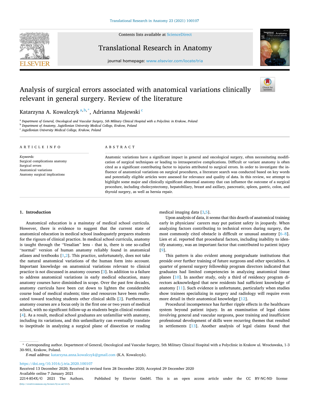 Analysis of Surgical Errors Associated with Anatomical Variations Clinically Relevant in General Surgery