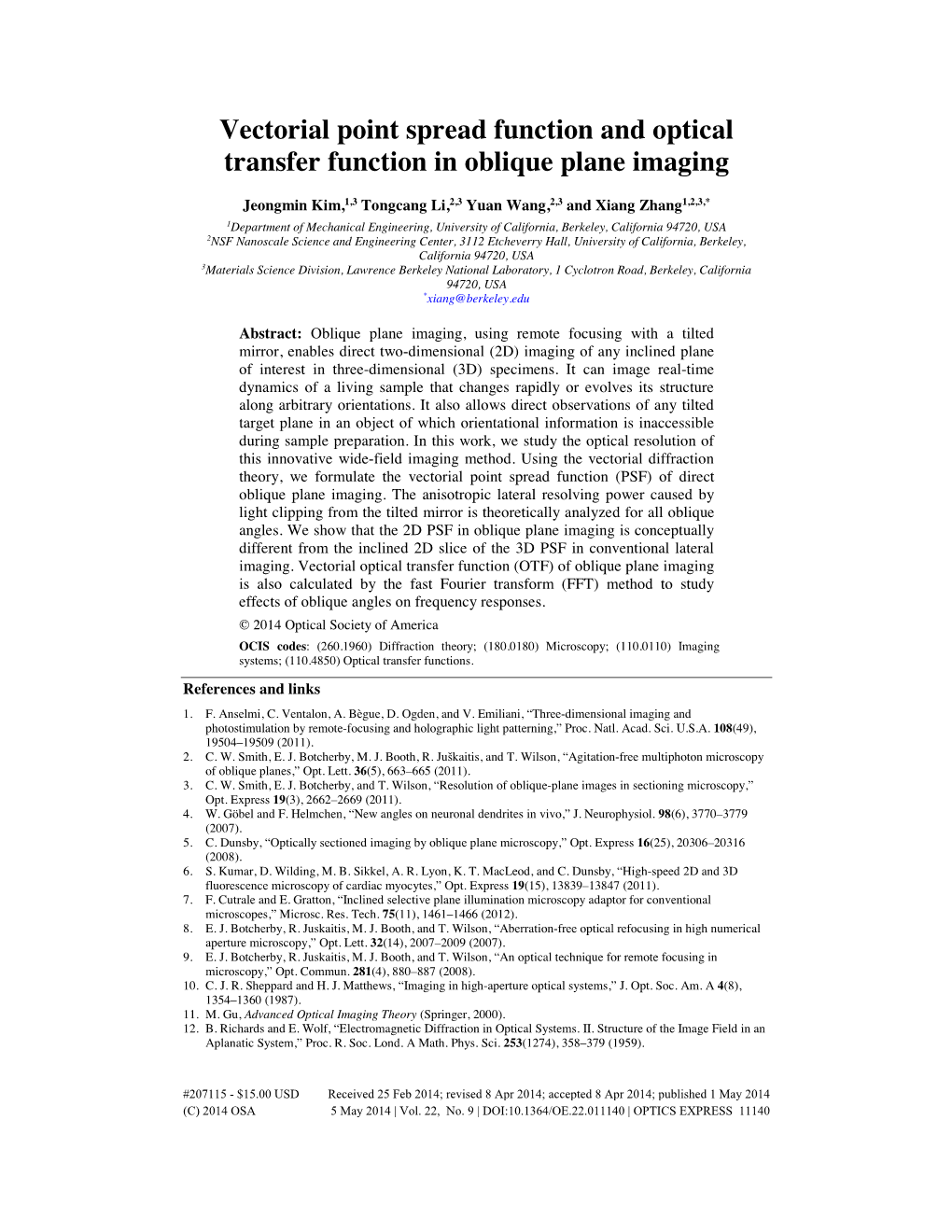 Vectorial Point Spread Function and Optical Transfer Function in Oblique Plane Imaging