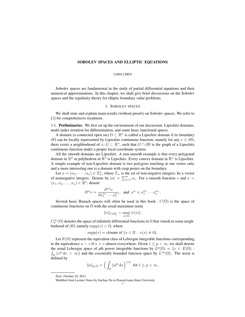 Sobolev Spaces and Elliptic Equations