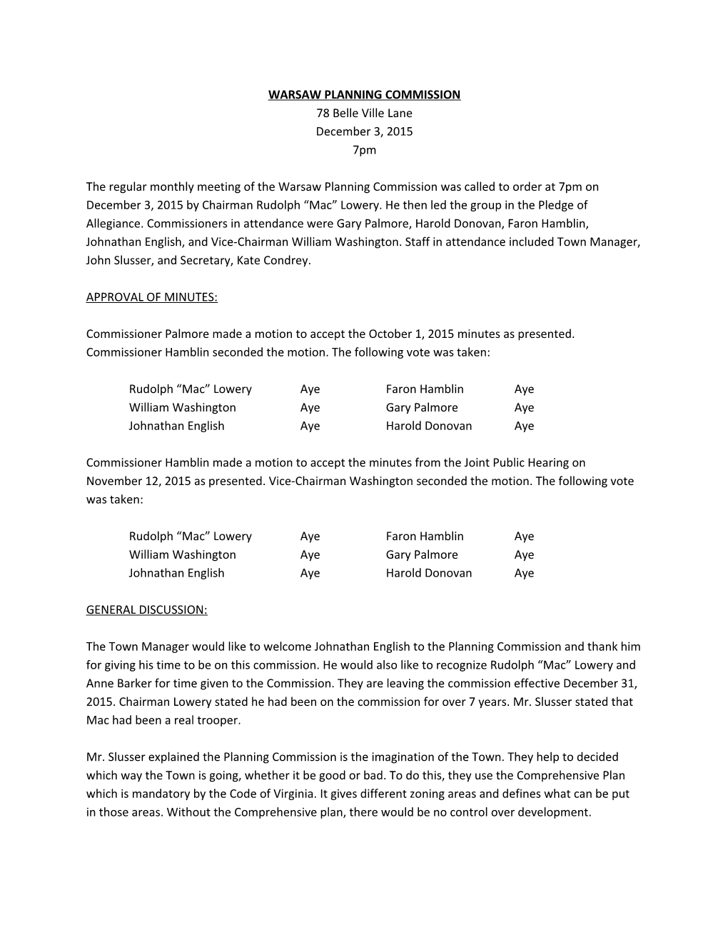 Warsaw Planning Commission