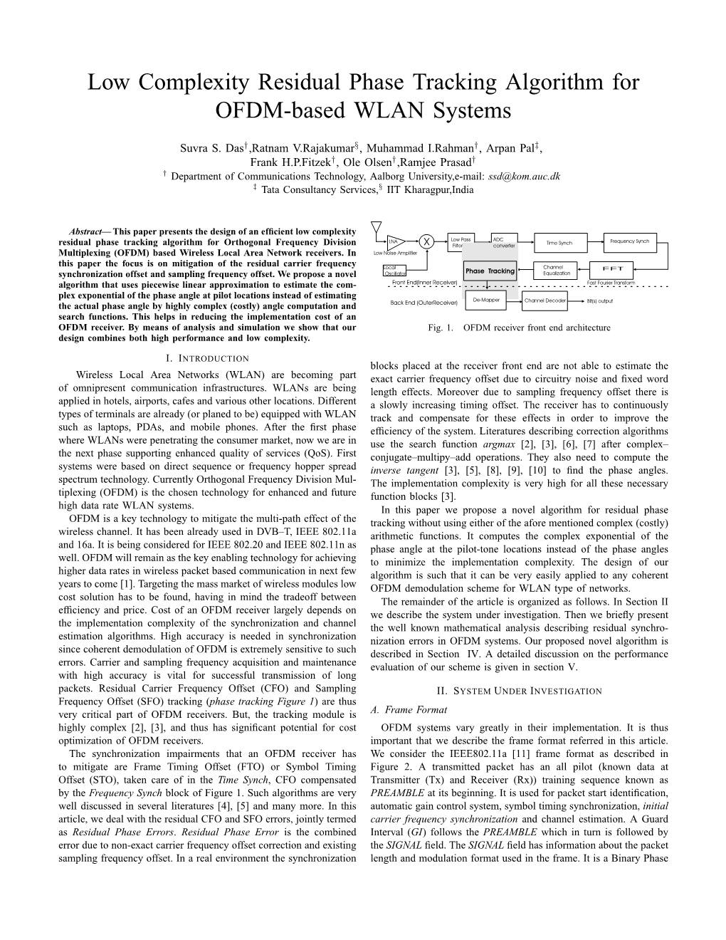 Low Complexity Residual Phase Tracking Algorithm for OFDM-Based WLAN Systems