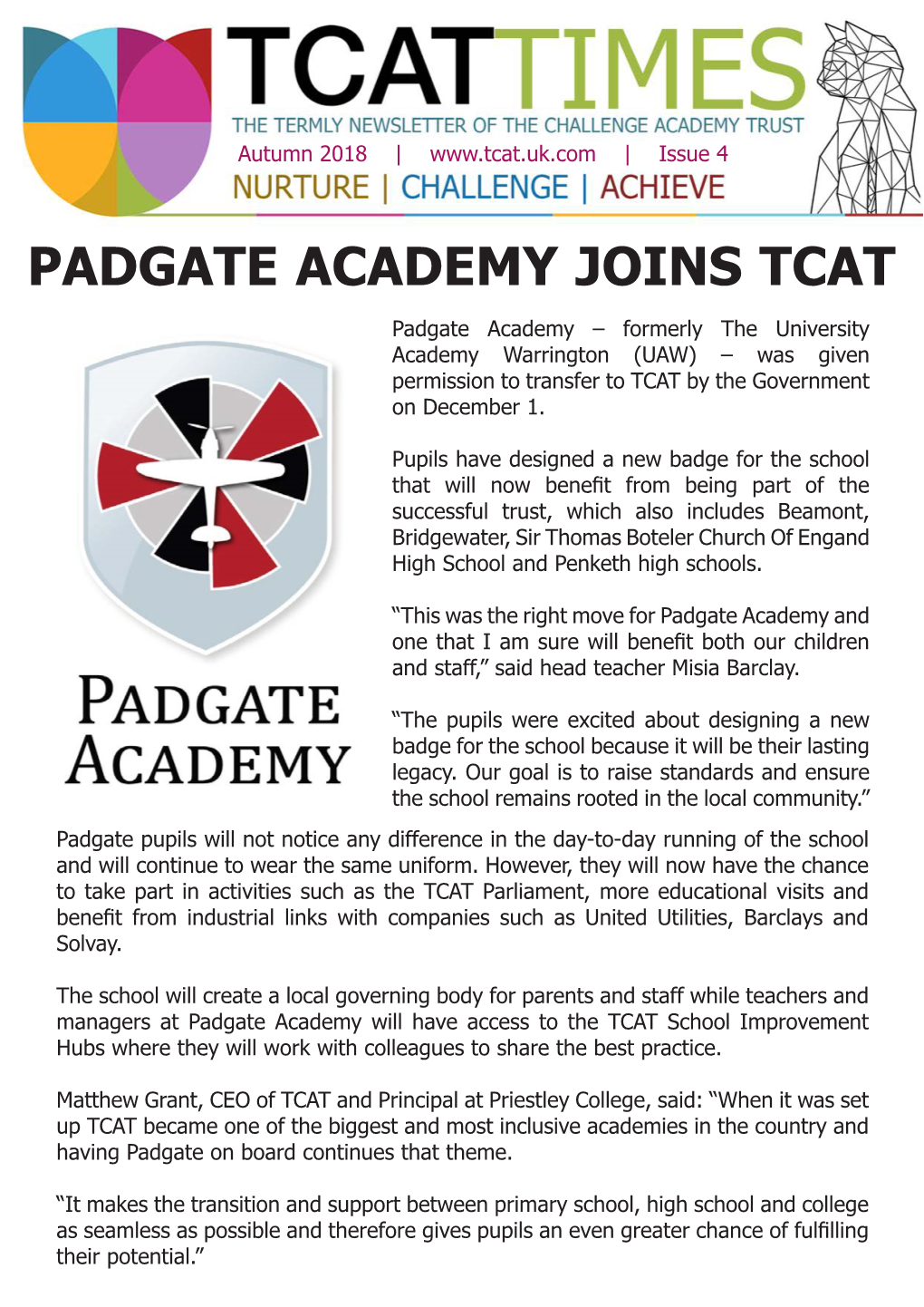 Padgate Academy Joins Tcat