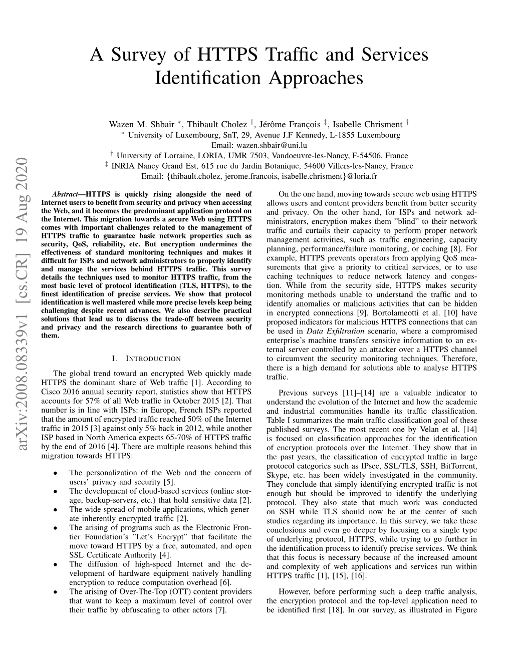 A Survey of HTTPS Traffic and Services Identification