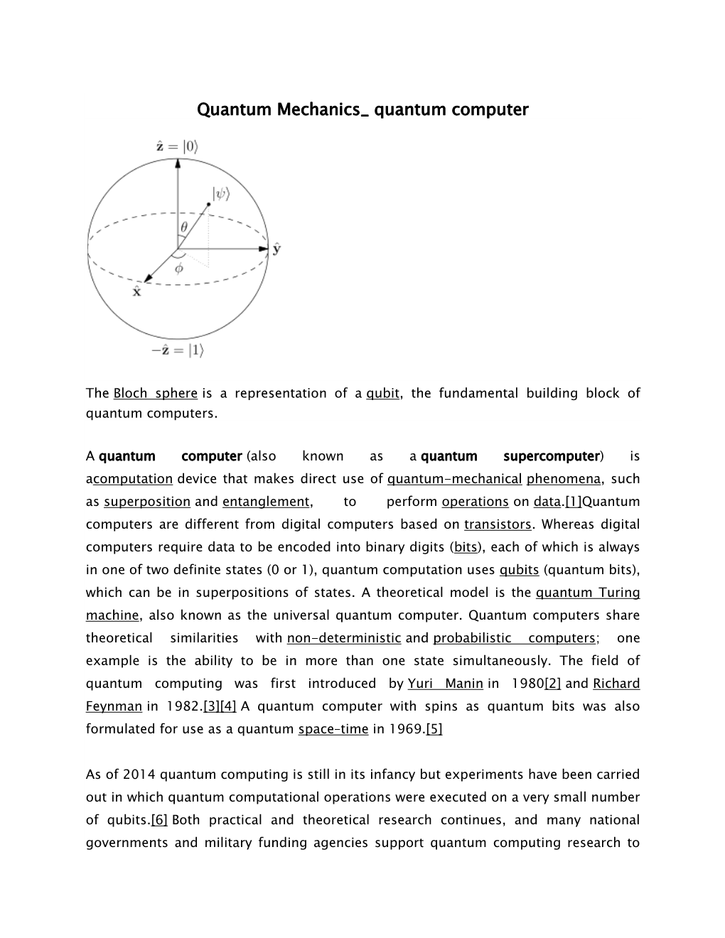 Quantum Mechanics Quantum Computer