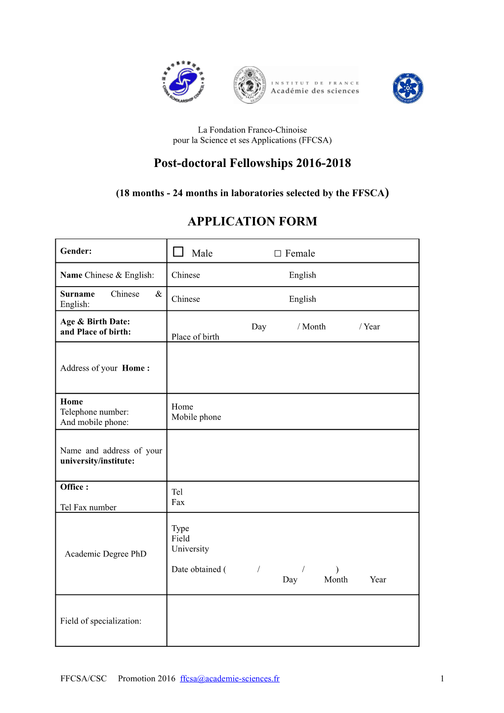 18 Months-24 Months in Laboratories Selected by the FFSCA