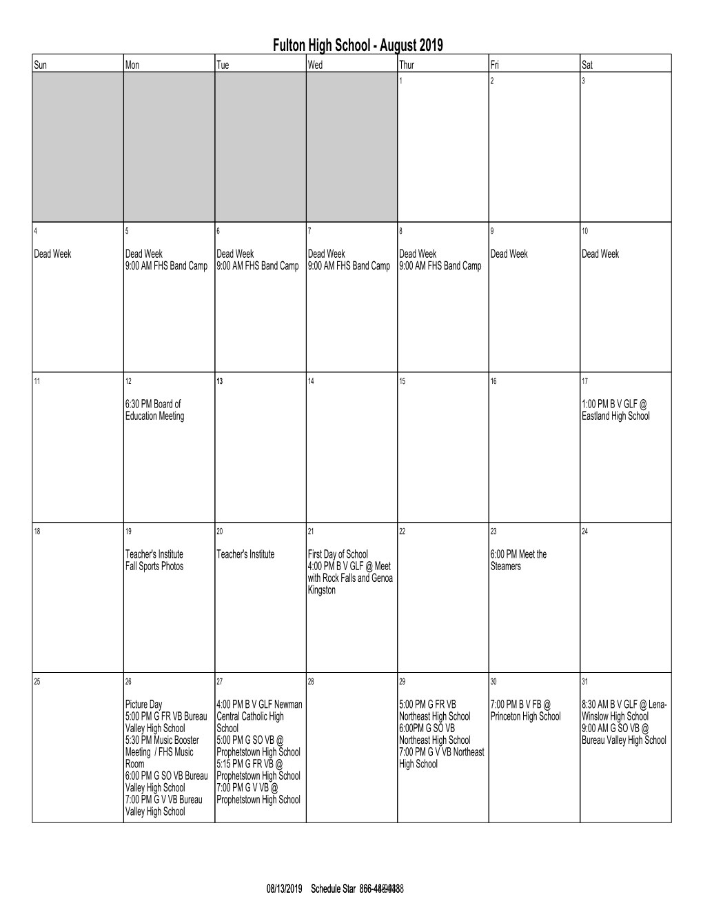 2019-2020 FHS Printable Calendar