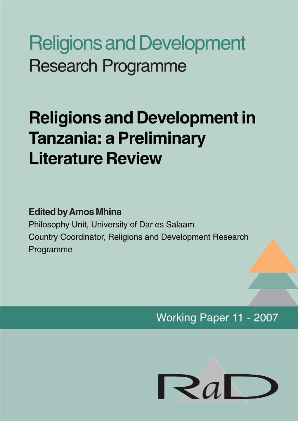 Religions and Development in Tanzania: a Preliminary Literature Review