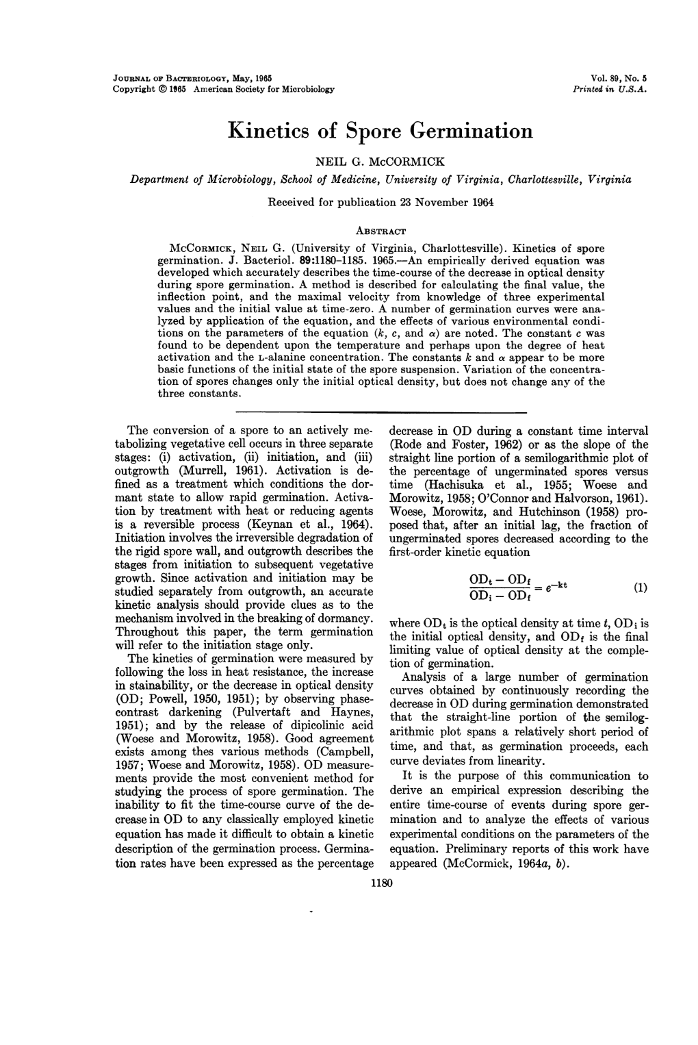 Kinetics of Spore Germination NEIL G