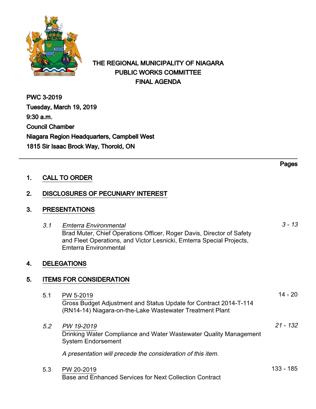 Public Works Agenda Package