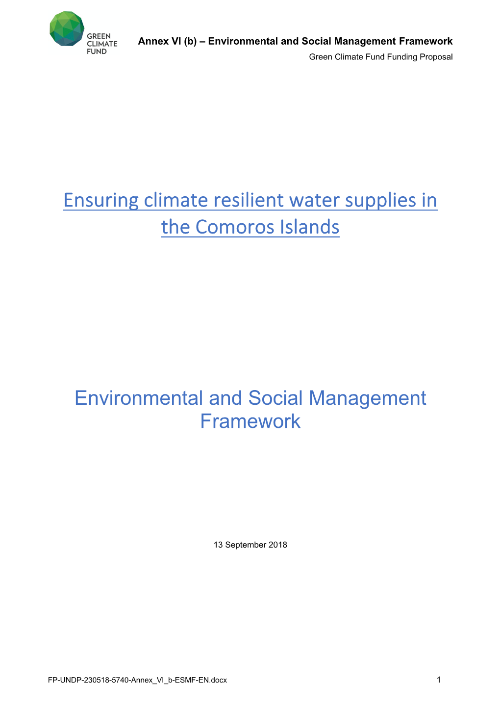 Ensuring Climate Resilient Water Supplies in the Comoros Islands