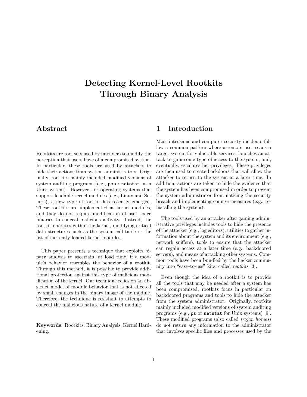 Detecting Kernel-Level Rootkits Through Binary Analysis