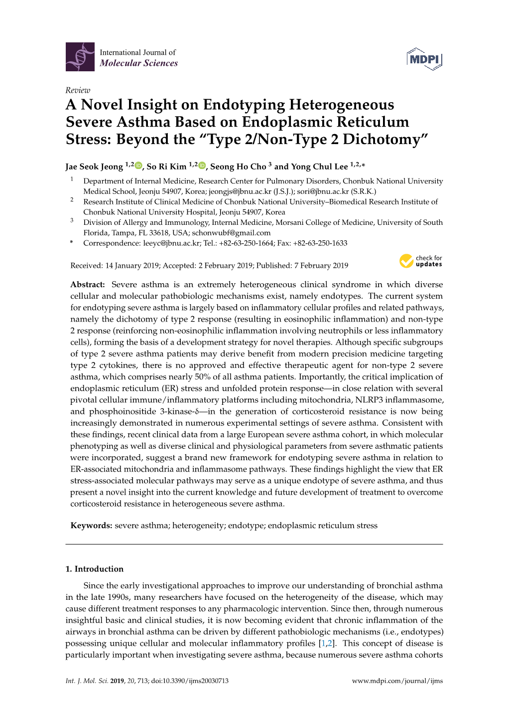 A Novel Insight on Endotyping Heterogeneous Severe Asthma Based on Endoplasmic Reticulum Stress: Beyond the “Type 2/Non-Type 2 Dichotomy”