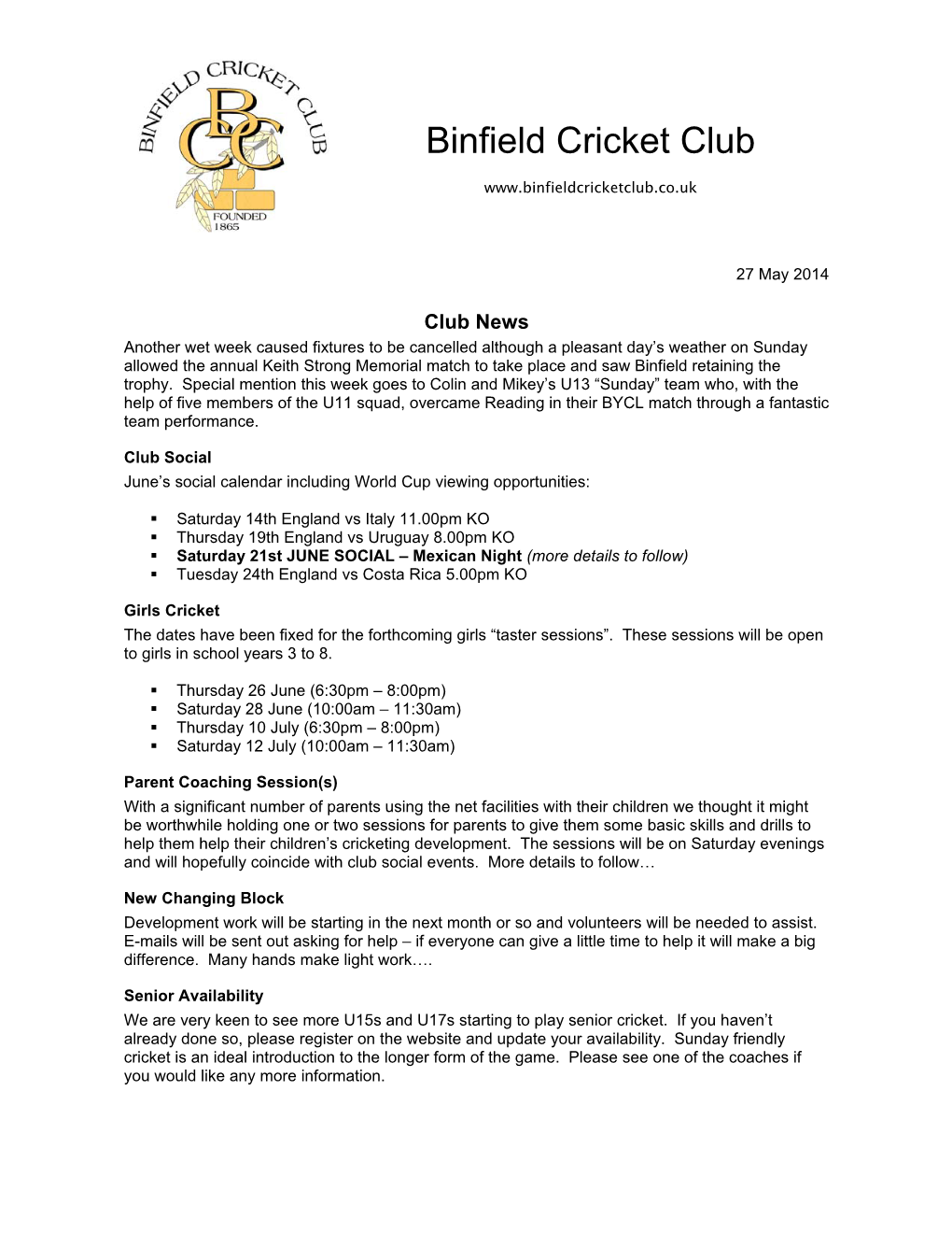 Binfield Cricket Club