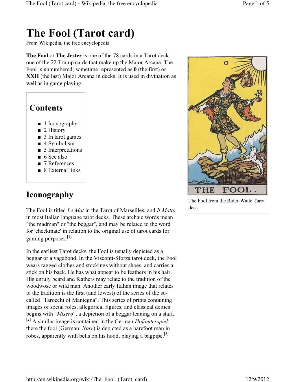 The Fool (Tarot Card) - Wikipedia, the Free Encyclopedia Page 1 of 5