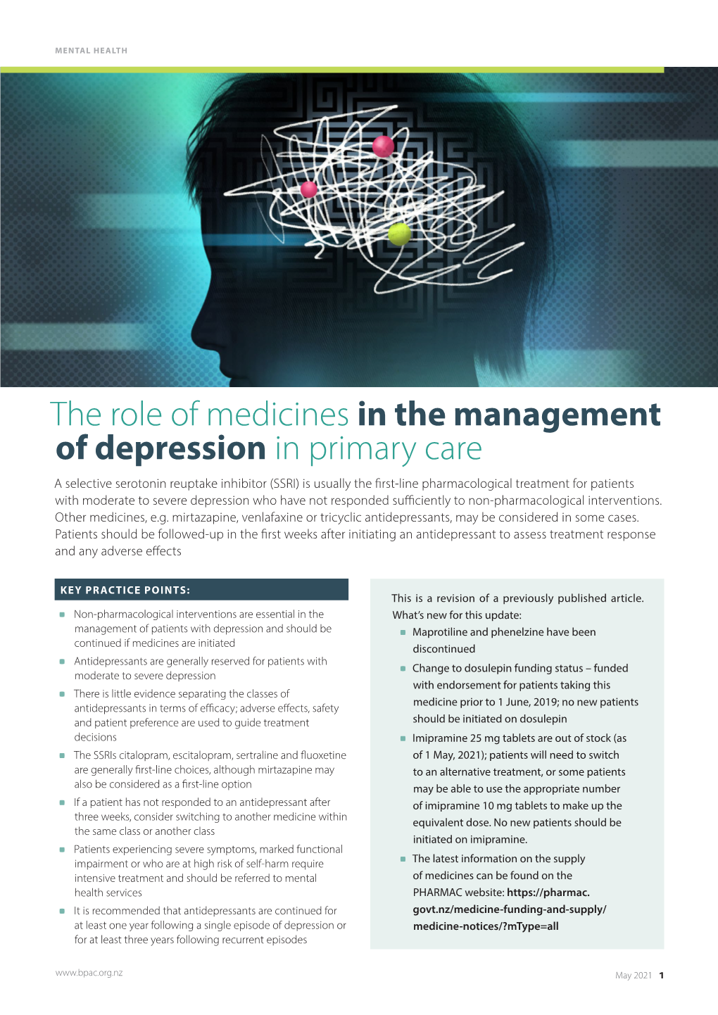 The Role of Medicines in the Management of Depression In