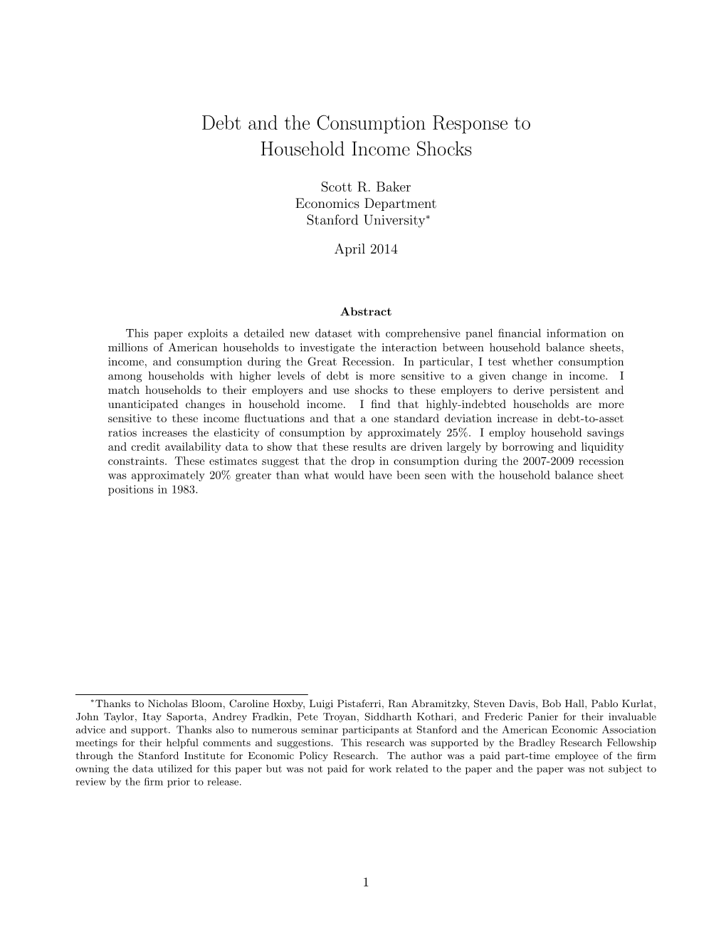 Debt and the Consumption Response to Household Income Shocks