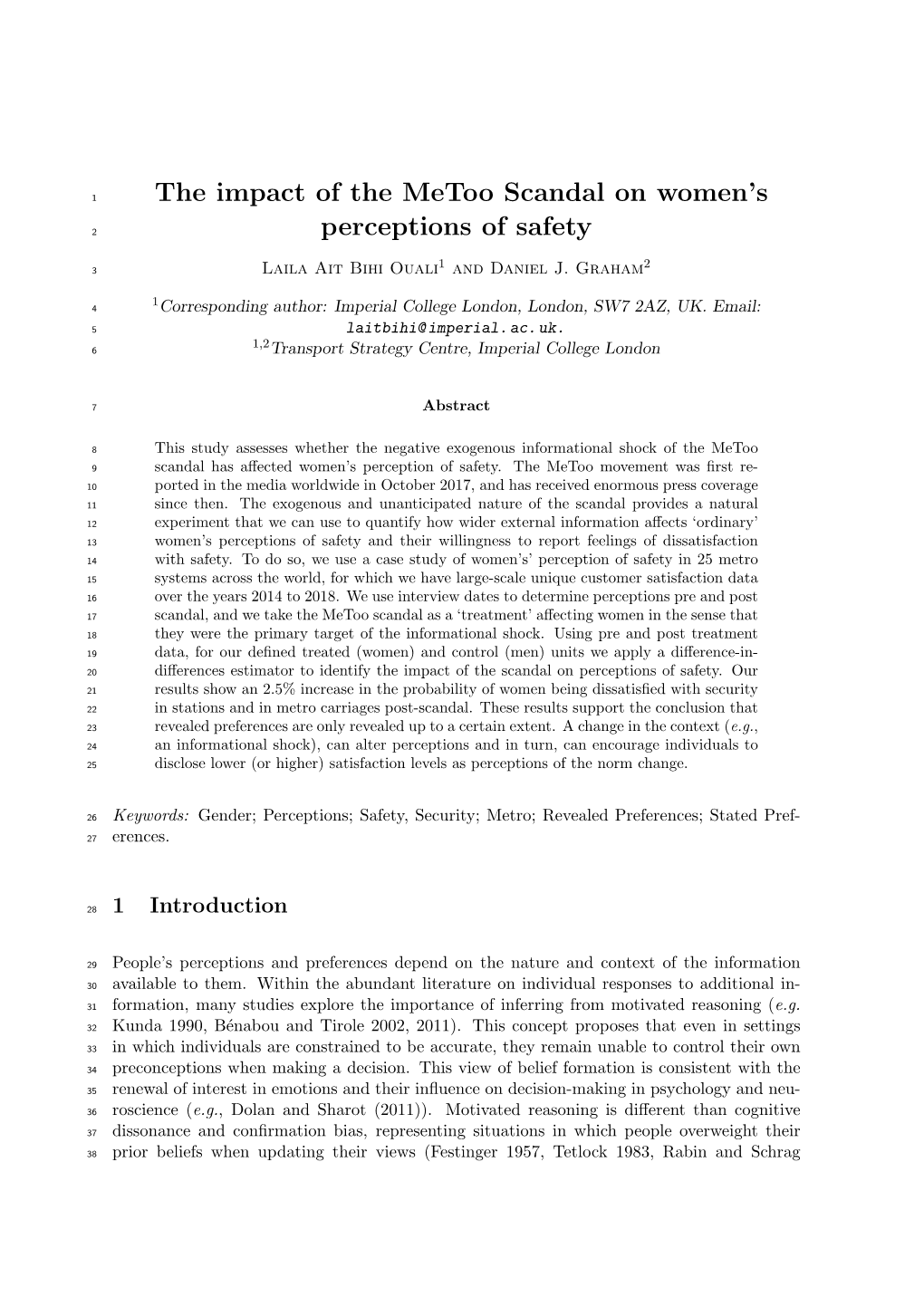 The Impact of the Metoo Scandal on Women's Perceptions of Safety