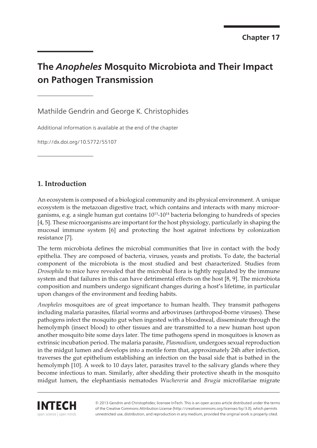 The Anopheles Mosquito Microbiota and Their Impact on Pathogen Transmission