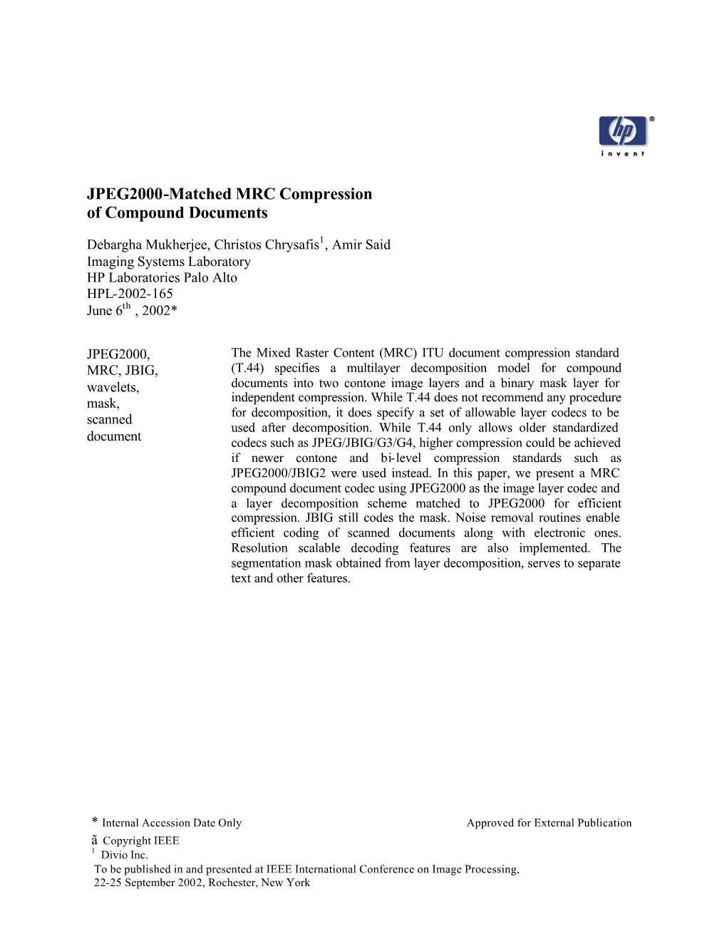 JPEG2000-Matched MRC Compression of Compound Documents